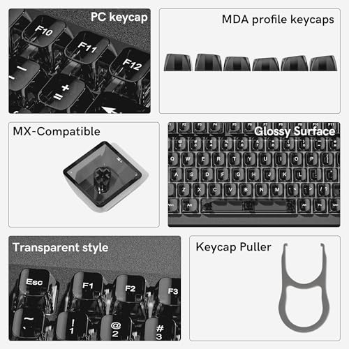 dagaladoo Clear keycaps,Transparent Keyboard keycaps,Jelly Key caps Set,Shine Through keycap,MDA Profile Keyboard caps for Mx Switches Mechanical Keyboard(Black Grey,115-keys) - color: Black Grey