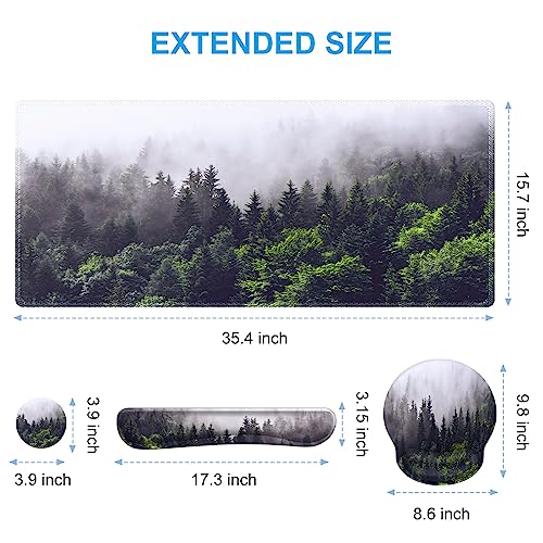 iCasso Desk Mat, Gaming Mouse Pad Wrist Support Set,4in1 XXL Large Mousepad + Keyboard Wrist Rest+Mouse Wrist Rest+Coaster Set with Ergonomic Design for Home Office Table Computer-Forest - color: Forest