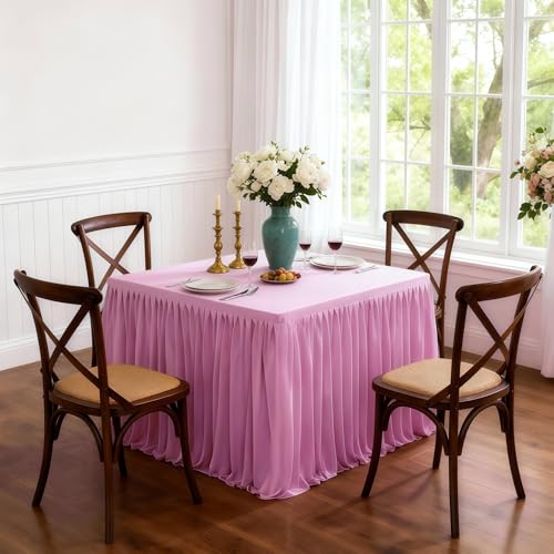 Wish Care 2 Pack Pink Square Table Clothes for 34x34 Inch Tables, Polyester Fitted Tablecloths Stretch Table Cover for Wedding, Birthday, Parties, Trade Show, Craft Show - color: Pink, size: 34" x 34" (2.8 Ft - 2 Pcs)