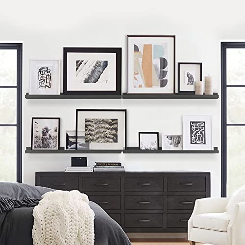 Forbena Black Picture Ledge Shelf 4-Pack, 36 Inch Floating Shelves for Wall with Lip Edge, Extra Long Wood Hanging Wall Shelf for Living Room Bedroom Office Classroom Library Books Photo Frames Decor - color: Black, size: 36 Inch