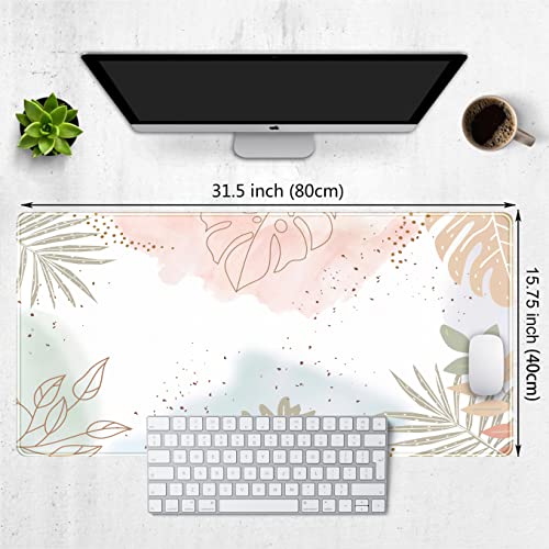 Keyboard mat Boho Pastel Painting Mousepad Matcha Green Plant Abstract Accessories Desk pad Mouse mat Desk mat for Desktop Gamer Girl Office Accessories for Women Large Desk mats, 31.5 x 15.75 in - color: B Matcha Green Plant