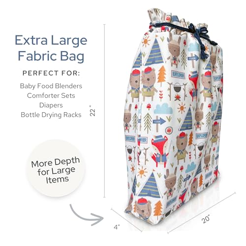 Gather & Knot Drawstring Gift Bags | Premium Canvas | 22" Extra Large | Reusable Fabric Wrap for Boys Baby Shower or Birthday | XL Adventure Flat Bottom - color: XL Adventure