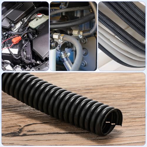 Sasylvia 1/4", 1/2", 3/8" X 10 ft Split Wire Loom Tubing Automotive Wire Loom Assortment Split Cable Sleeves Bulk Flexible Electrical Conduit Protective Kit - size: 1/4", 1/2", 3/8" X 10 ft