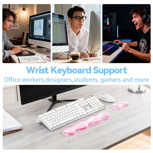 Keyboard Wrist Rest - Gel Wrist Rest for Computer Keyboard and Mouse, Acrylic Clear Keyboard Stand for Desktop, Ergonomic Keyboard Riser with Wrist Rest Support - color: 3pcs Pink Keyboard Riser With Wrist Rest