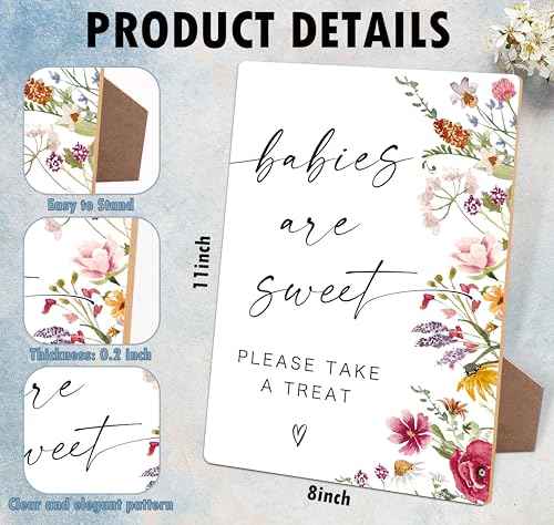 Baby are Sweet Please Take A Treat Sign, Floral Signs for Table, Wooden Baby Shower Table Centerpieces, 8 X 11 Inches, Supplies for Gender Reveal Games and Newborn Announcement Parties, 26 - color: Babies are Sweet Sign, 26