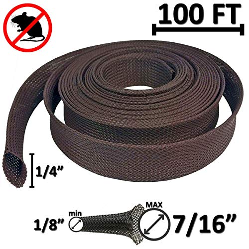 Electriduct 1/4" Chewing Resistant Braided Sleeving Repulsive Hose Wire Mesh Cable Protection Flexible Expandable Wrap - 100 Feet - color: Expandable (Dark Brown), size: 0.25 Inch - 100 Feet
