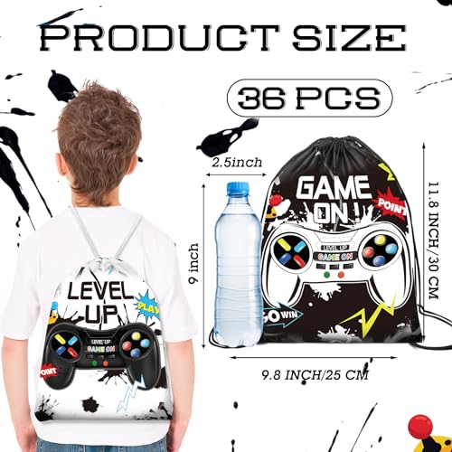 Eccliy 20 Pcs Video Game Party Favor Bags Gamer Birthday Party Drawstring Bags for Kids Boys Girls 12 x 10 Inch Gaming Goodie Treat for Game on Theme Decorations Supplies(Black, White,Vivid Style) - style: Vivid Style