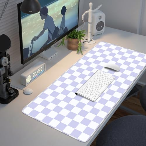 iCasso Desk Pad Mat, Desk Matt for Desktop, Cute XXL Large Mouse Pad, Anti-Slip Big Mousepad with Stitched Edges, Keyboard Pad Mouse Mat for Computer (Purple Checkered) - color: Purple Checkered