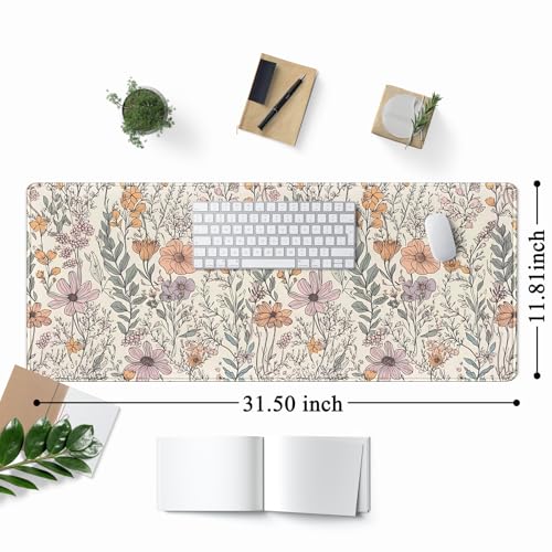 Floral Desk Mat Cute Wildflowers Large Mouse Pad Extended Plant Gaming Mousepad XL Keyboard Mouse Mat Nature Botanical Aesthetic Desk Pad 31.5"x11.8" for Work Office Decor Gifts - color: Wildflowers