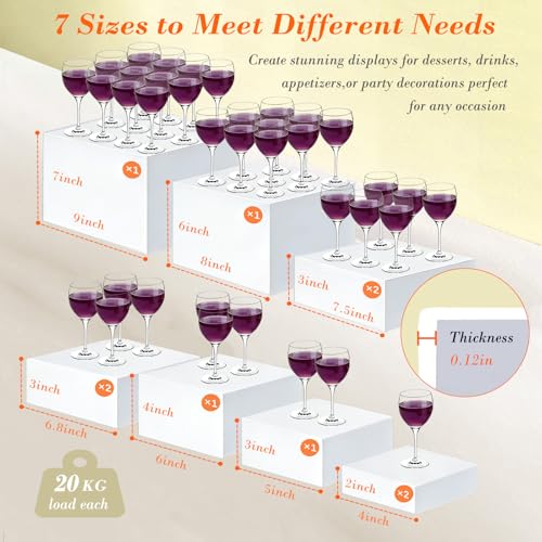 10PCS Buffet Risers and Stands,9" 8" 7.5" 7.5" 6.8" 6.8" 6" 5" 4" 4" Multi-Size Food Risers for Buffet Table, Acrylic Tiered White Display Stand for Dessert,Jewelry,Collectibles,Catering - color: 10PCS White