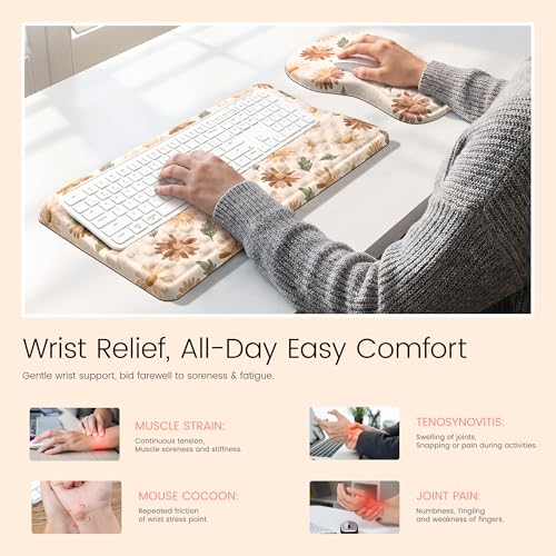 Ospelelf Keyboard Wrist Rest and Mouse Pad Set, Ergonomic Memory Foam Wrist Support, Aesthetic Desk Accessories for Office, Home & Gaming, Relief for Carpal Tunnel & Wrist Pain, Daisy - color: Daisy