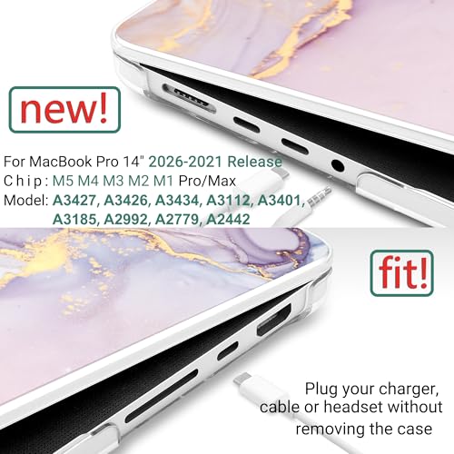 DONGKE Case for MacBook Pro 14 Inch (2026-2021 Release, M5 M4 M3 M2 M1 Pro/Max Chip), Plastic Slim Hard Shell Protective Cover with Keyboard Cover & Screen Protector, Pink Marble - color: Marble X256
