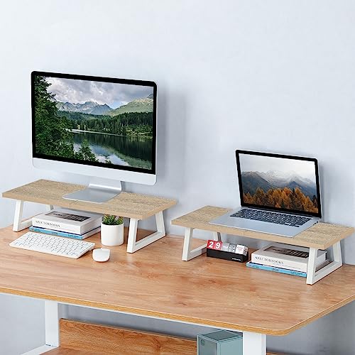 TEAMIX 24 inch Monitor Stand Riser, Wood & Steel Computer Monitor Stand with Storage, Laptop, PC, Printer Stand Riser for Desktop Office Desk Organizers - color: Maple