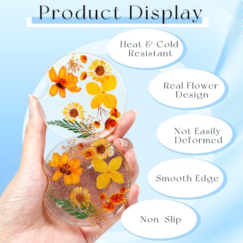 Swooflia Flower Car Cup Holder Coasters for Women - 2.75 Inch Cute Resin Clear Automotive Drink Cupholder Insert Car Accessories 2 Pack Orange Yellow - color: Orange Yellow