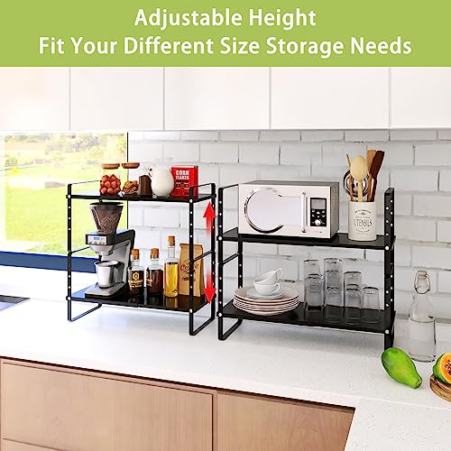 Across-Star Expandable Cabinet Shelf Organizer Rack, Stackable Kitchen Counter Storage Shelves Stand, Adjustable Height Pantry Shelf Spice Rack (Black, 1 Pack) - color: Black-1 Pack, size: 8.7''D*15.7-25.6''W*9.8''H