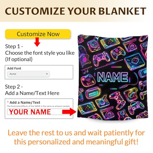 Custom with Name Kids Blanket - 50x40 Inches Small Gamer Gifts for Boys 8-12, Black Soft Cozy Blankets for Couch, Sofa - Personalized Gamer Themed Stuff Throws Gifts for Gaming Lovers - color: Color 3-1, size: 50"x40"