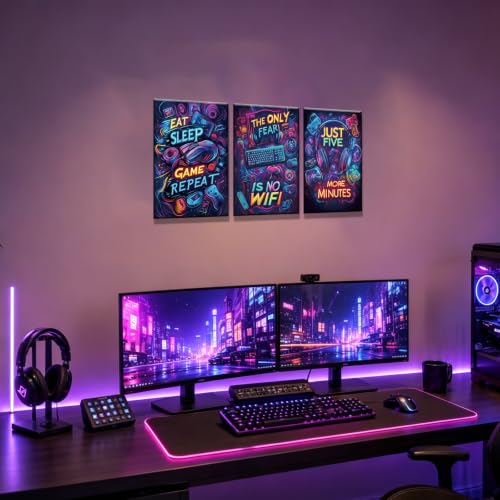 Yolbcdr Gaming Room Decor Video Game Wall Art Neon Posters Prints Set of 3 Gaming Sign Canvas Painting Playroom Cool Pictures Gamer Wall Decor for Boy Teen Men Bedroom Bathroom 12x16in Framed - color: Colorful, size: 12"x16" Canvas
