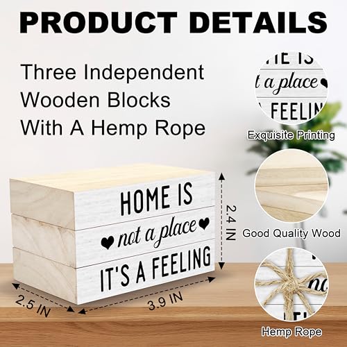 Home Tiered Tray Decor, Home is Not A Place It's A Feeling Wooden Book Stacks with Hemp Rope, Rustic Decorative Books for Farmhouse, Faux Stacked Books Decor for Living Room, Housewarming Gifts (25) - color: Home is Not a Place It's a Feeling