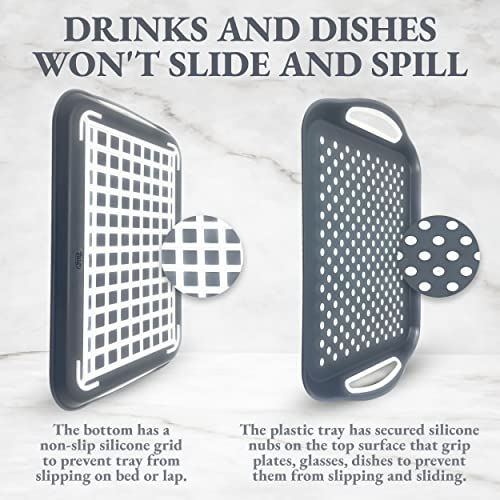 Rectangular Non Slip Serving Tray with Easy Grip Handles. Silicone Nubs On Non Skid Plastic Food Tray - Portable Dinner TV Trays for Eating On Couch- Anti Slip Lap Tray Breakfast in Bed Dinner Tray - color: Dark Gray