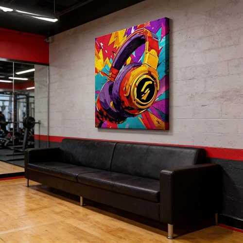 Canvas Wall Art Framed Music Headphone Vibrant Colorful Graffiti Urban Street Art Wall Decor for Game Room Man Cave Music Studio Contemporary Modern Pop Art Vintage Funky Cool Decor 16x24 Inches - color: earphone, size: 24"L x 16"W