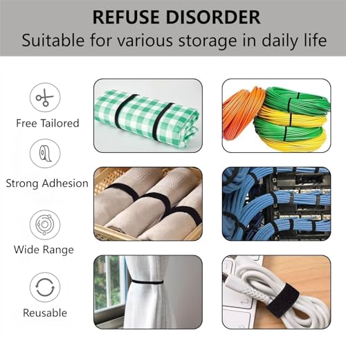 27 Yards x 1Inch Reusable Cable Ties - BSELEYY Adjustable Cord Straps Cable Management Tape Cord Organization Straps Hook Loop Tape Cord Wrap for Home,Office, Wire Bundling - color: Black 27Ydx1in