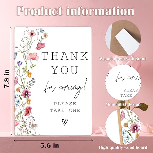 Thank You for Coming Please Take One Sign, Flowers Bridal Shower Decorations, Wedding Reception Table Decorations, Boho Wooden Sign with Stand for Wedding Reception And Bridal Party Decor, 9 - color: Thank You9