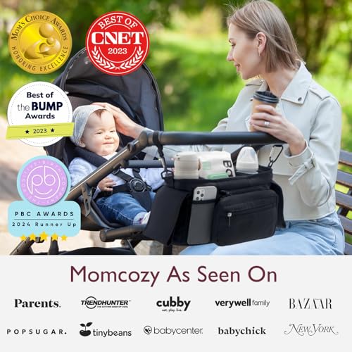 Momcozy Universal Stroller Organizer with Insulated Cup Holder Detachable Phone Bag & Shoulder Strap, Fits for Stroller Like Uppababy, Baby Jogger, Britax, BOB, Umbrella and Pet Stroller - color: Black