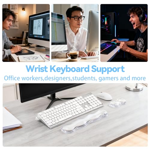 Keyboard Stand with Gel Wrist Rest Combo, Ergonomic Desktop Riser & Wrist Support Platform for Computer, Acrylic Clear Keyboard Stand Compatible Non-Slip Base - color: 3pcs White Keyboard Riser With Wrist Rest