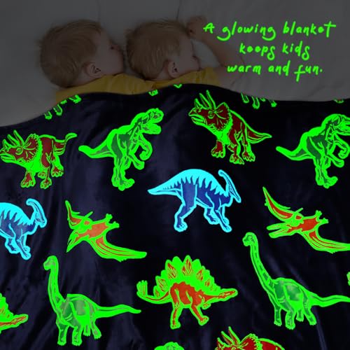 Dinosaur Glow in The Dark Blanket for Boys, Dinosaur Toys for Kids, Toddler Blanket for Bed Room Decor, Kindergarten Graduation Gifts for Kids, Birthday Gifts for Boys Ages 3-12, 50" x 60" - color: Blanket 02, size: Throw Size 50" x 60" (130 x 150 cm)