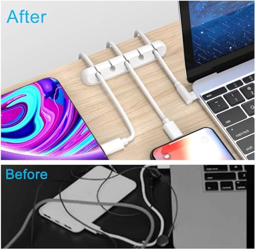 INCHOR Cord/Cable Organizer White Cord Holder, Wire Organizer USB Cable Management Cord Keeper, 3 Packs Cable Clips for Car Home and Office (7, 5, 3 Slots) - color: White