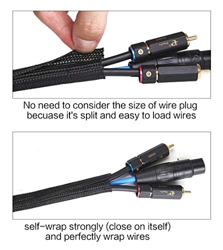 Alex Tech 25ft - 1/2 inch Cord Protector Wire Loom Tubing Cable Sleeve Split Sleeving For USB Cable Power Cord Audio Video Cable – Protect Cat From Chewing Cords - Black - color: Black, size: 1/2"-25ft