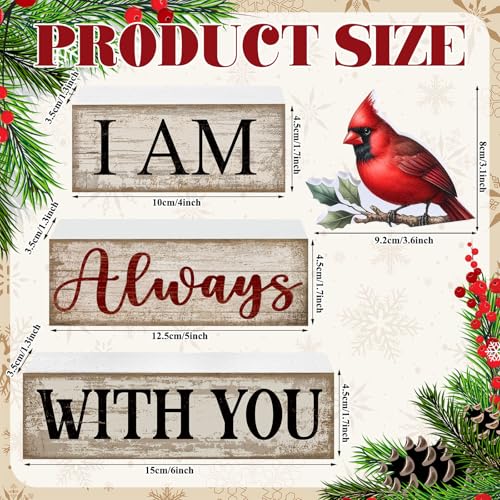 4 Pieces Cardinal Gift Decorations Wooden Red Cardinal Sign for Loss of Loved One Tiered Tray Decor I Am Always with You Sign Sympathy Remembrance Memorial Gifts for Home Kitchen Shelf Tabletop - style: Cardinal