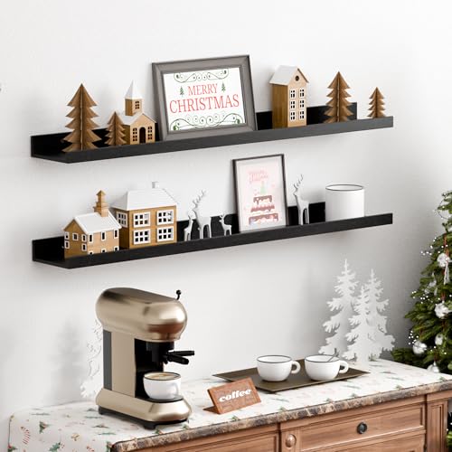 upsimples Floating Shelves for Wall, 35.5 Inch Shelves for Decor Storage Set of 6, Wall Mounted Wood Shelf for Bedroom, Living Room, Bathroom, Kitchen, Long Picture Ledge Shelves, Black - color: Black, size: 35.5in
