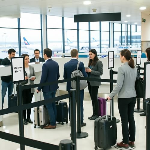 Crowd Control Stanchions w/Retractable Belt Sign Topper 6 Pack | 6.6ft / 2m Retractable Belt Barriers with Durable Refillable Enlarged Base for Crowd Control & Queue Management - size: 6 PCS