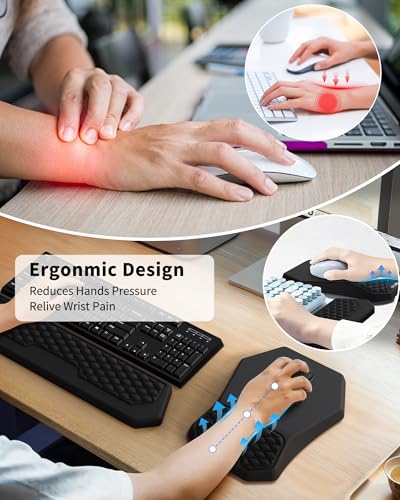 Ergonomic Mouse Pad Wrist Rest Support, Massage Design Surface for Carpal Tunnel Pain Relief, Memory Foam, Non-Slip PU Base for Computer Desk, Black - color: Black