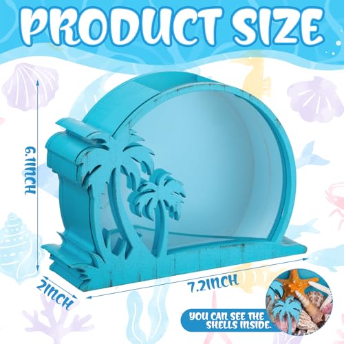 CroBlissful Blue Coconut Seashell Holder Seashell Display Box Wooden Small Starfish Shell Display Case with Acrylic Clear Window Shark Tooth Collection Box for Shells Home Decor Present - color: Blue, style: Coconut
