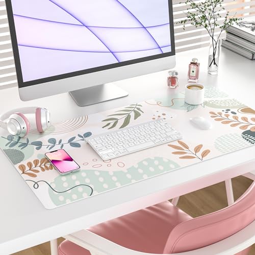 Colorful Star Large Mouse Pad, Abstract Botanical Waterproof Desk Mat, Boho Computer Gaming Mouse Pad, Minimalist XXL Full Desk Mousepad Non Slip Desk Pad for School Office Home 31.5" x 15.7" - color: Abstract Leaves, size: 31.5L x 15.7W inches