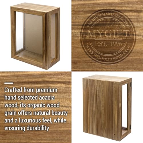MyGift 11 x 15 Inch Wall Mounted Acacia Solid Wood Deep Shadow Box with Cork Back, Premium Clear Acrylic Viewing Panels, and Hinged Door with Magnetic Closure - color: Acacia