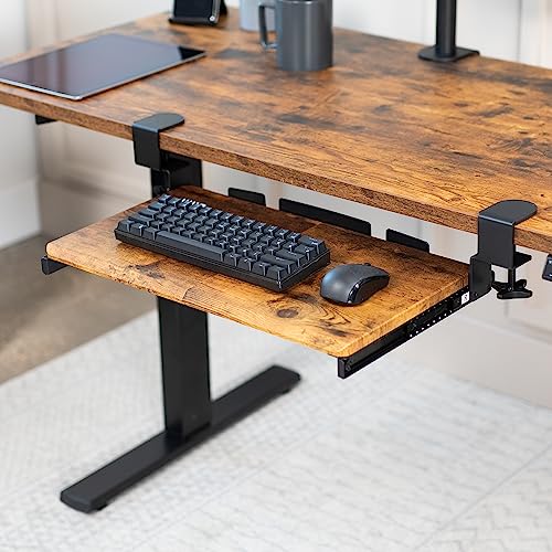 VIVO Small Keyboard Tray, Under Desk Pull Out with Extra Sturdy C Clamp Mount System, 20 (26 with Clamps) x 11 inch Slide-Out Platform Drawer, Rustic Vintage Brown Top, Black Frame, MOUNT-KB05ES-N | Keyboard Tray for Typing, Slide Out Platform, Rustic, Ex