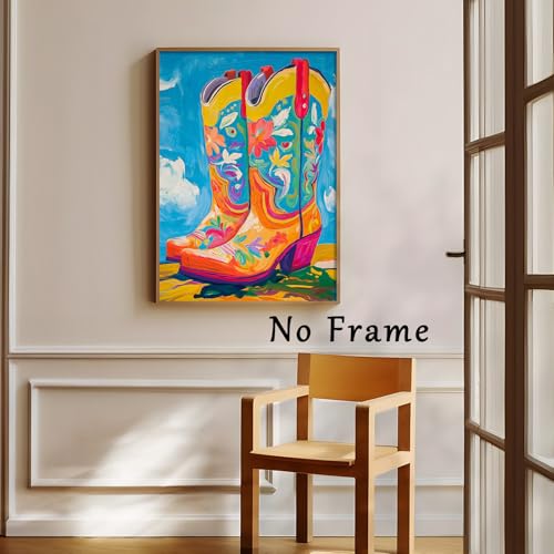 Cowgirl Boot Canvas Wall Art Trendy Western Poster Cowboy Boots Painting Preppy Aesthetic Pictures Abstract Print Cowgirl Boot Artwork Colorful Poster Western Cowboy Wall Art Prints 16x24inch No Frame - color: D1Unframed
