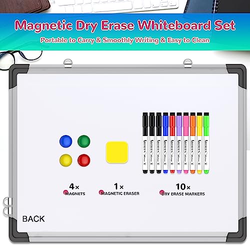 Monthly Calendar Whiteboard for Wall, 24x18 Inches Dry Erase Board with Cork Board Combo, Magnetic White Board, Double-Sided Hanging Portable Board for Office School Home Kitchen Planner Memo - style: Whiteboard 24x18 Silver
