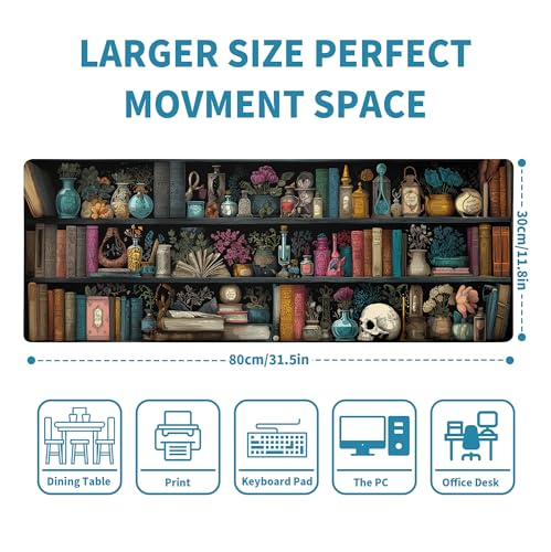 Black Forest Library Mouse Pad Desk Mat XL Extended Large Gaming Desk Pad Mousepad, Mysterious Book Computer Laptop Keyboard and Mouse Mat, Desktop Protector Mat for Office and Home 31.5x11.8 in - color: Black Forest Library