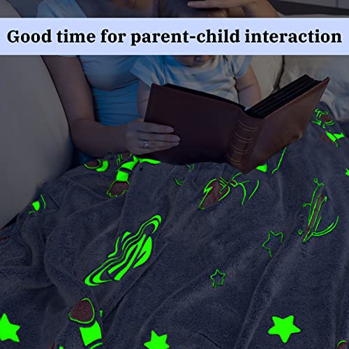 Glow in The Dark Blanket Stars Throw Blanket Birthday Gifts for Kids Soft Cozy Space Decor Blankets for Couch Bed Sofa Unique Gifts for Boys Girls Teens Planet Blanket 50"x60" - color: Glow in the Dark, size: Throw Size 50" x 60"(130 x 150 cm)