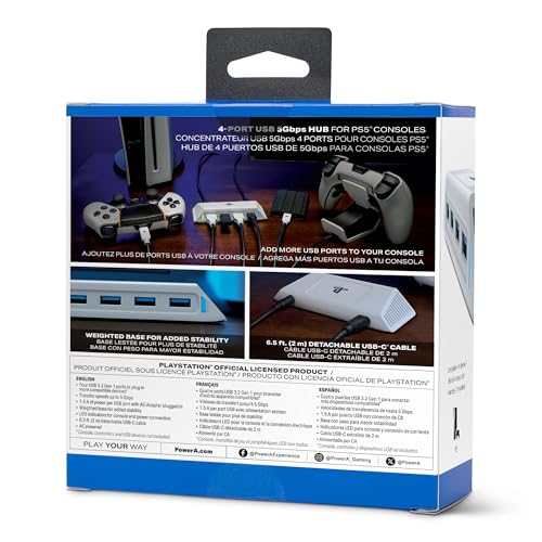 PowerA 4-Port USB 5Gbps Hub for PlayStation®5, USB 3.2, AC Powered, Weighted Base, Officially Licensed - style: USB Hub