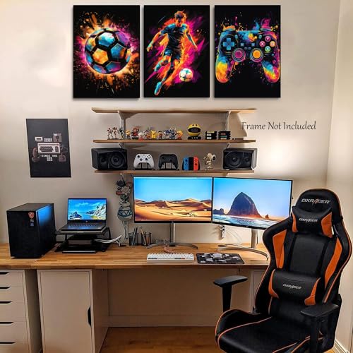 BGFCE Canvas Wall Art Poster Decor, Paintings Art Game Controller Color Splash Ink Canvas Painting, Posters for Room Aesthetic, Soccer Wall Art for Boys Room Decor 12x16 - Unframed Set of 3 - color: Color Football Game Posters, size: 16L" x 12W"