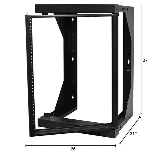 Quest Manufacturing Swing-Out Open Frame Wall Rack, 18 Unit, 3' x 18"-26" x 26"D, Black (SR1921-18-02) - size: 18U, style: 18in-26in Depth
