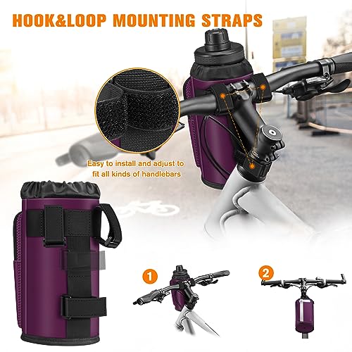 FINPAC Cup Holder for Bike, Universal Water Bottle Holder with Phone Pockets for Stroller Walker Golf Cart Rollator and Scooter, Outdoor, Biking - Purple - color: Purple