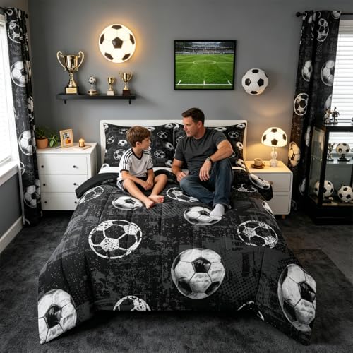 jejeloiu Boys 3D Soccer Comforter Set Full Size Kids Football Bedding Set for Girls Teens Sports Ball Gaming Duvet Quilt Room Decor - color: Multi 200, size: Full