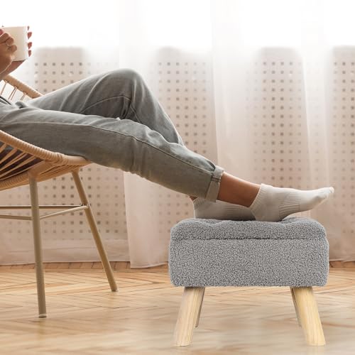 OGEMXU Storage Ottoman, Small Storage Ottoman Foot Stool with Wood Legs, Teddy Velvet Rectangular Foot Rest for Chair, Soft Sponge White Footstool for Living Room, Couch, Bedroom, Dorm (Grizzly) - color: Grizzly