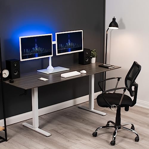 VIVO Freestanding Dual Monitor Stand with Sleek Glass Base and Adjustable Arms, Mounts 2 Screens up to 32 inch and 22 lbs Each, White, STAND-V002FGW - color: White, size: 13" to 32" Screens